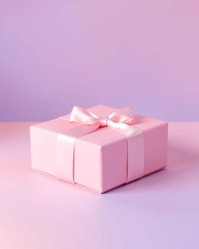 Pink gift box on a lavender background